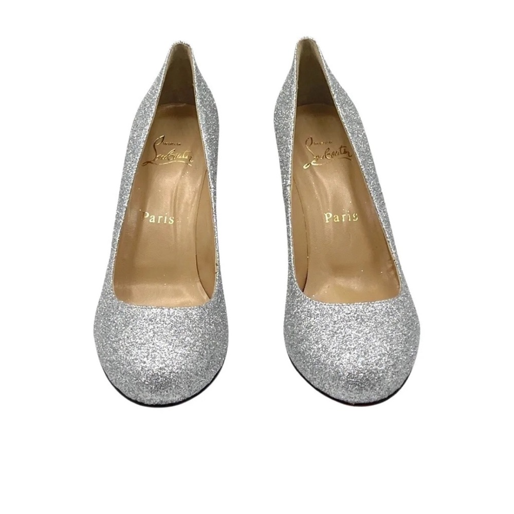 Christian Louboutin Fifille Glitter Leather Round toe Pumps Silver 38